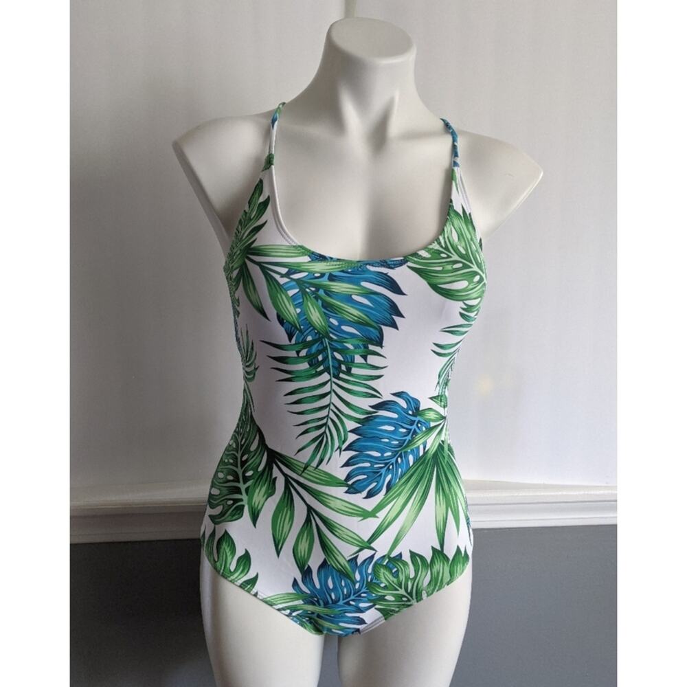 Patpat lace-up back palm leaf print bathing suit Small
